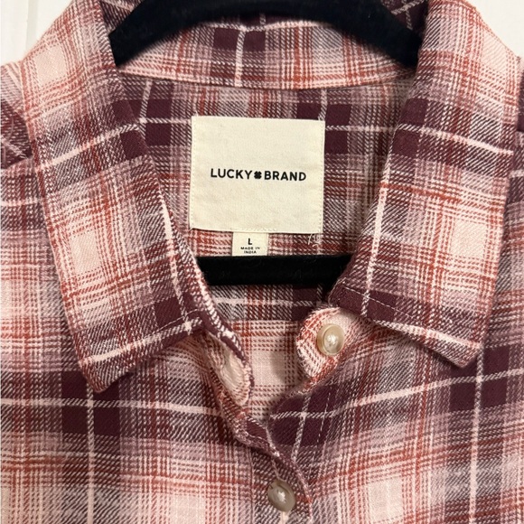 Lucky Brand Burgundy and White Plaid Shirt Women’s Size large - Picture 5 of 6